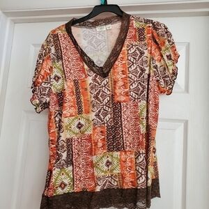 Womens Boho Top with Lace Trim plus 22/24 2X